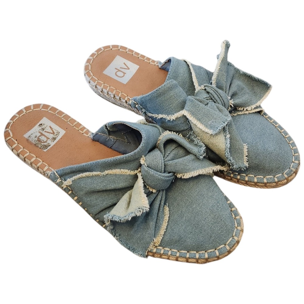 DV by Dolce Vita Denim Bow Espadrille Mules Light Wash Blue Slides Womens 8